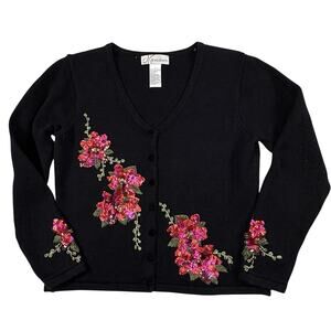 Dressbarn Vintage Embellished Cardigan Sweater Women's S Black Dressy